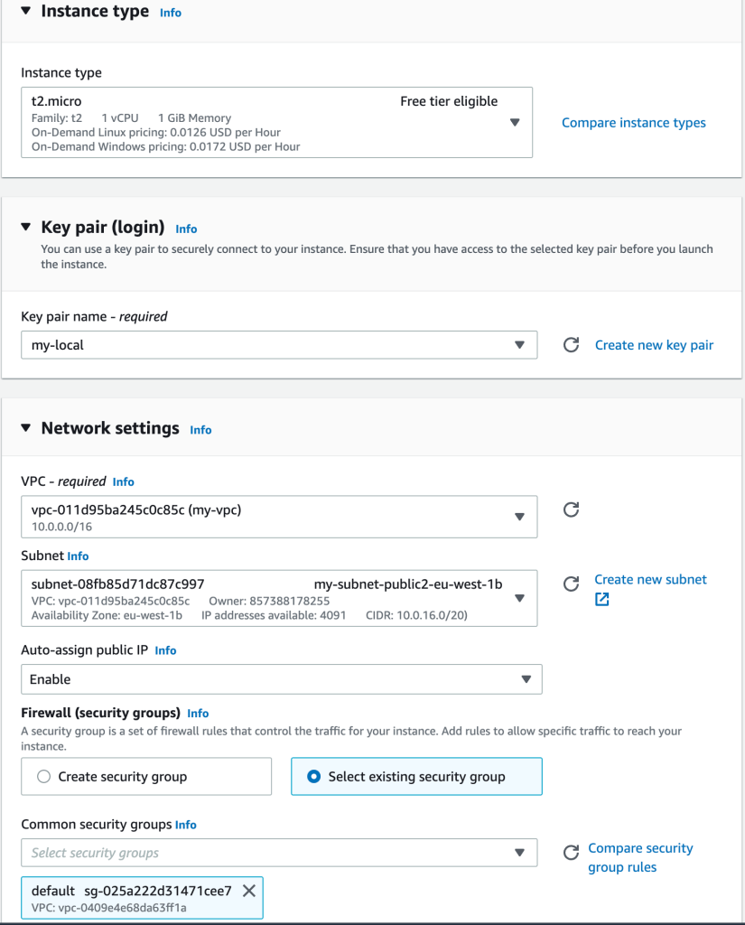 Edit the instance type, key pair and networking settings of an EC2 instance.